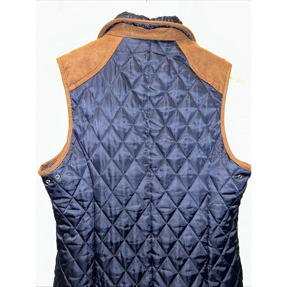 Vince Camuto Quilted Puffer Vest Womens Medium Navy With Brown Suede Trim Chore - Picture 10 of 13